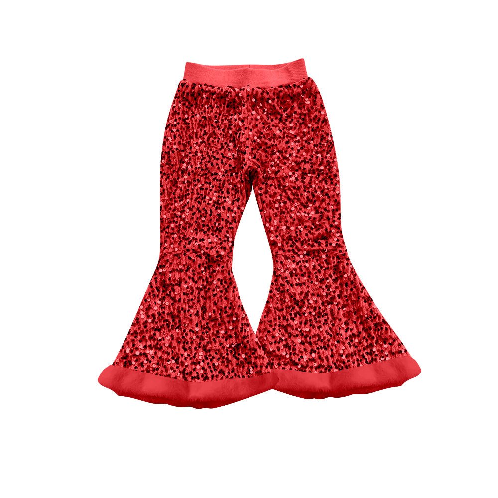 Red sequin lining fur bottoms baby girls pants