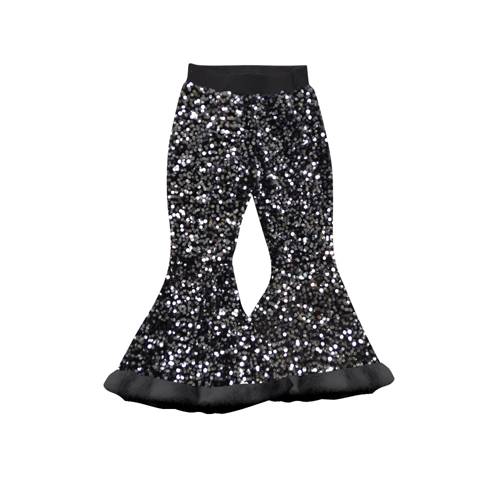 Black sequin lining fur bottoms baby girls pants