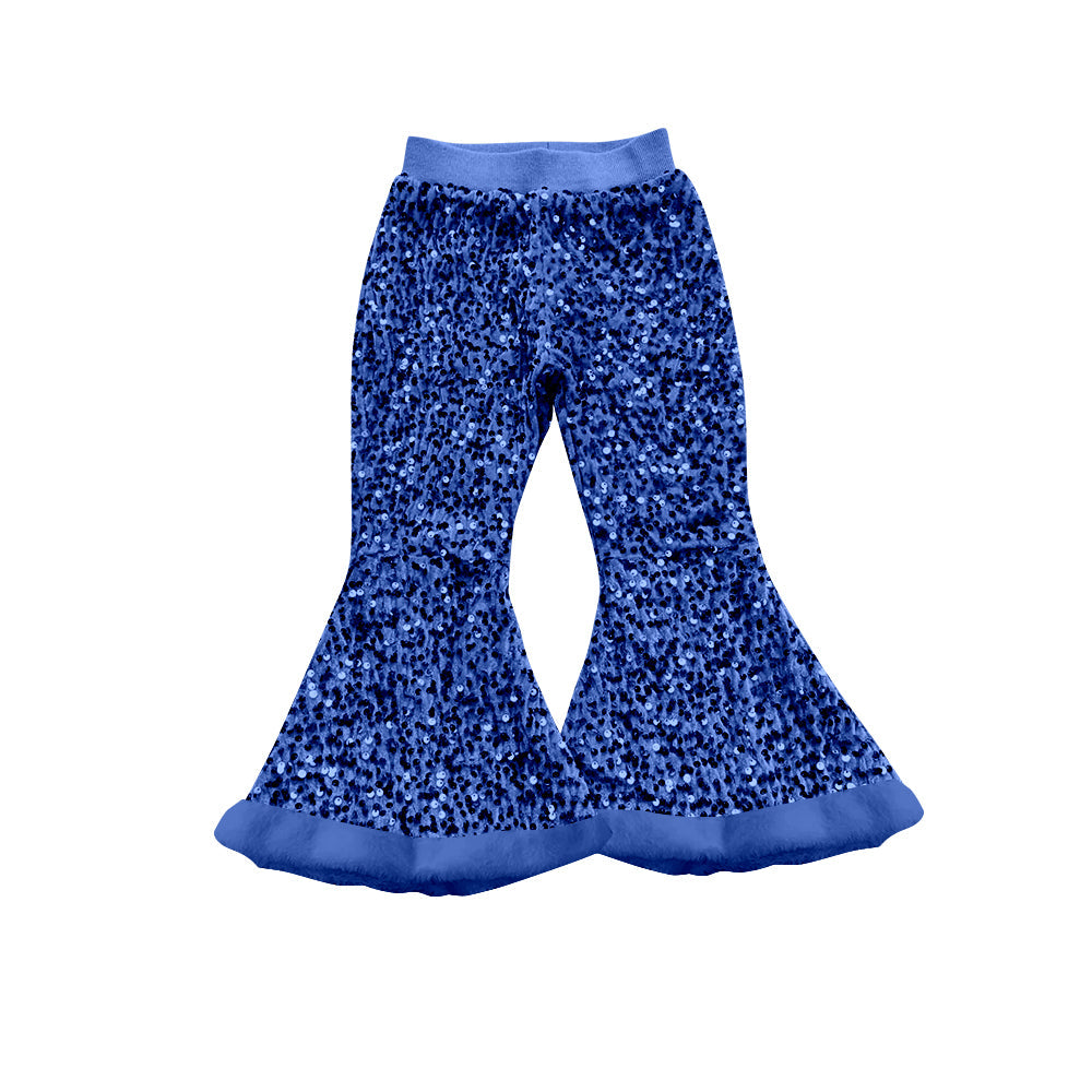 Blue sequin lining fur bottoms baby girls pants