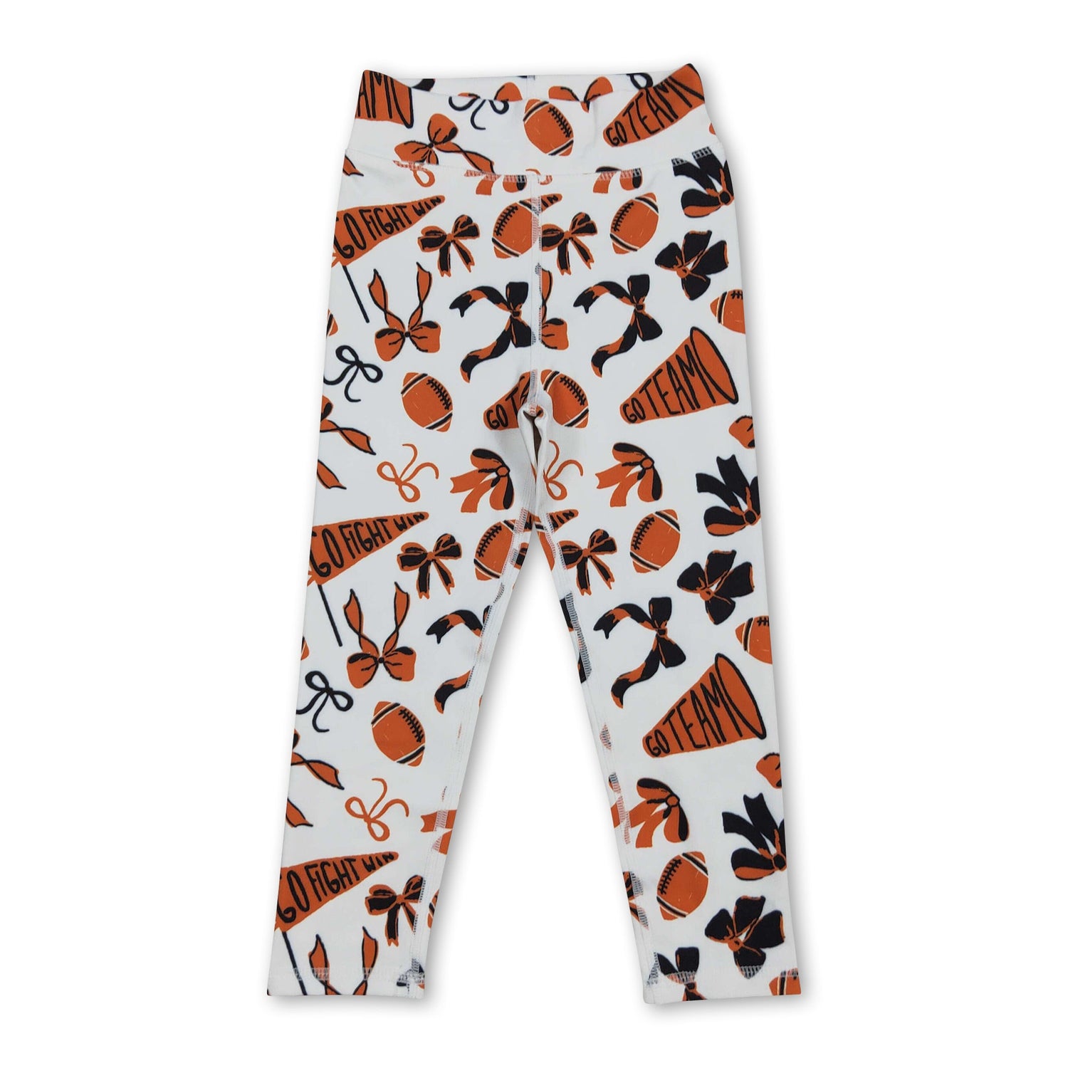Orange bow football go team baby girls yoga leggings