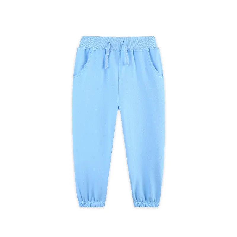 blue solid baby kids elastic waist pants