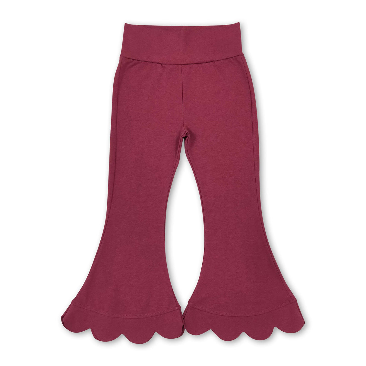 High waist rose red cotton scallop kids girls flare pants