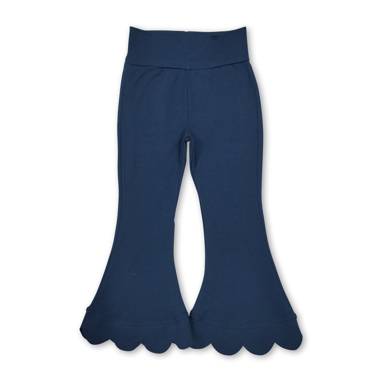 High waist navy cotton scallop kids girls flare pants