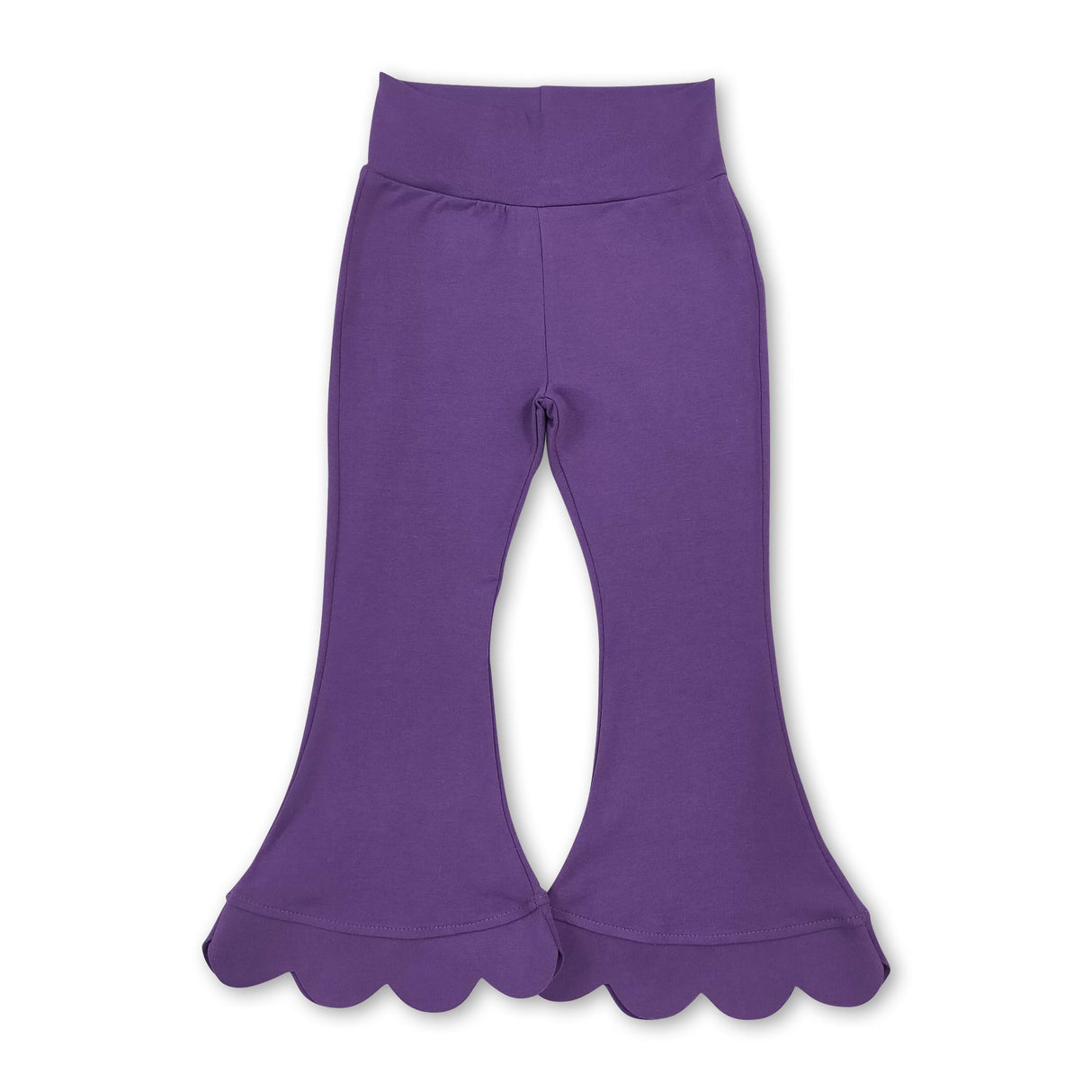 High waist purple cotton scallop kids girls flare pants