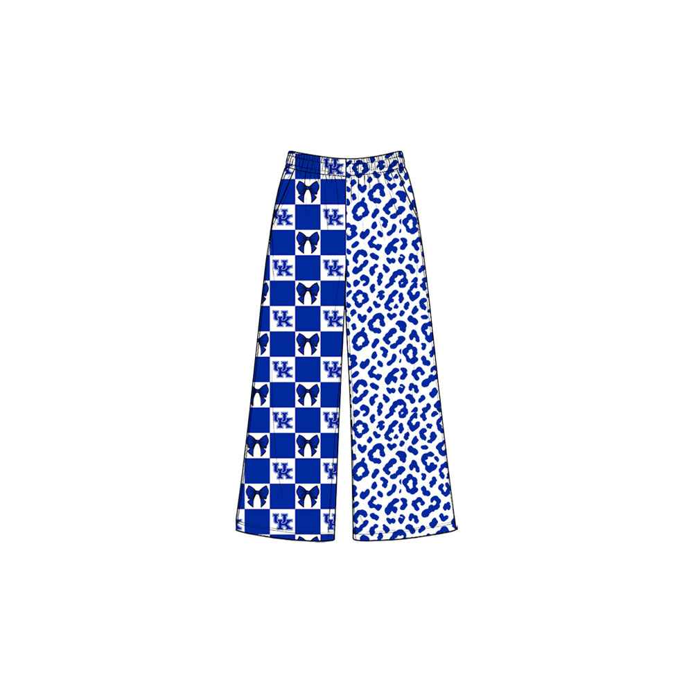 U K blue bow plaid leopard kids girls team pants