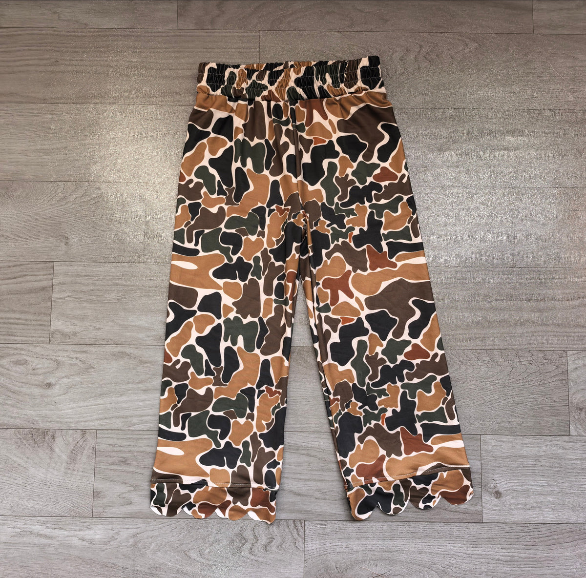 Brown camo scallop kids girls fall pants