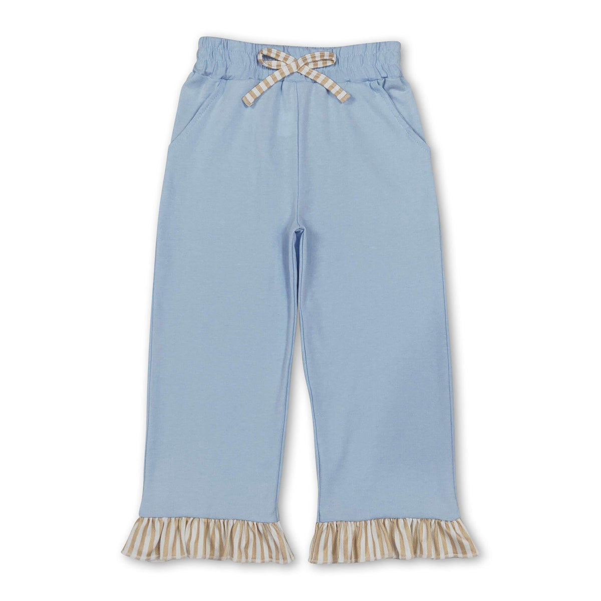 Light blue cotton stripe ruffle kids girls pants