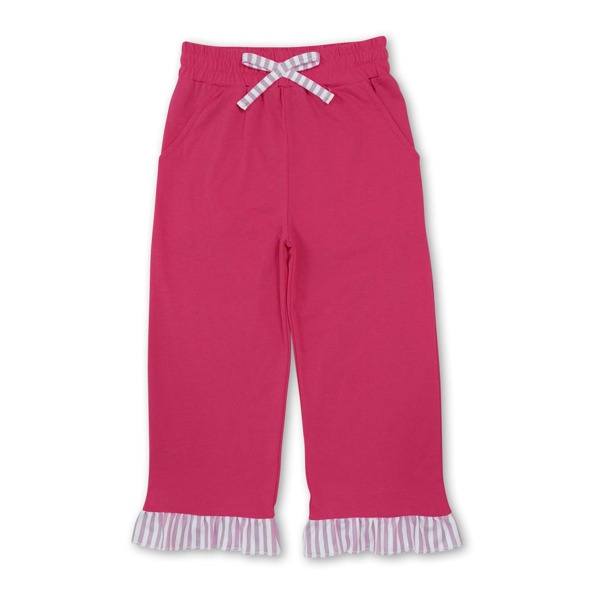 Stripe ruffle hot pink cotton pockets girls pants