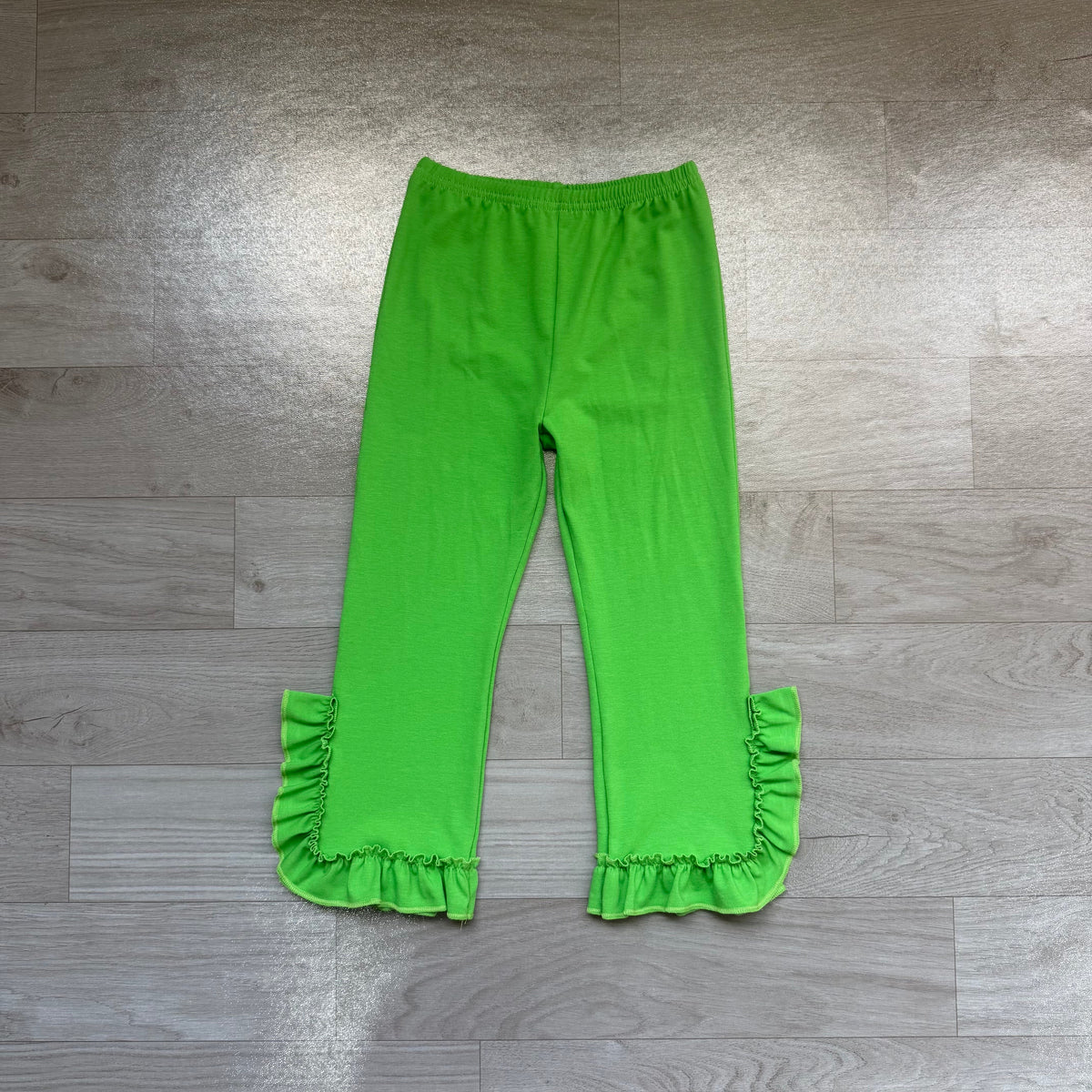 Green ruffle cotton kids girls pants