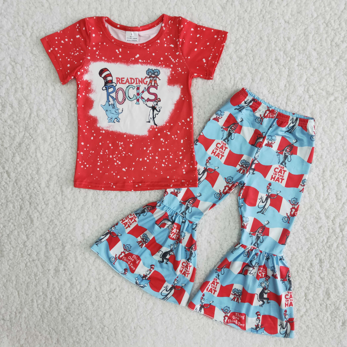 Red reading rocks Bell Cat Girls Clothing Set