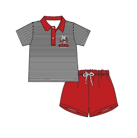 Deadline May 6 Red tigers stripe polo shirt shorts boys team clothes