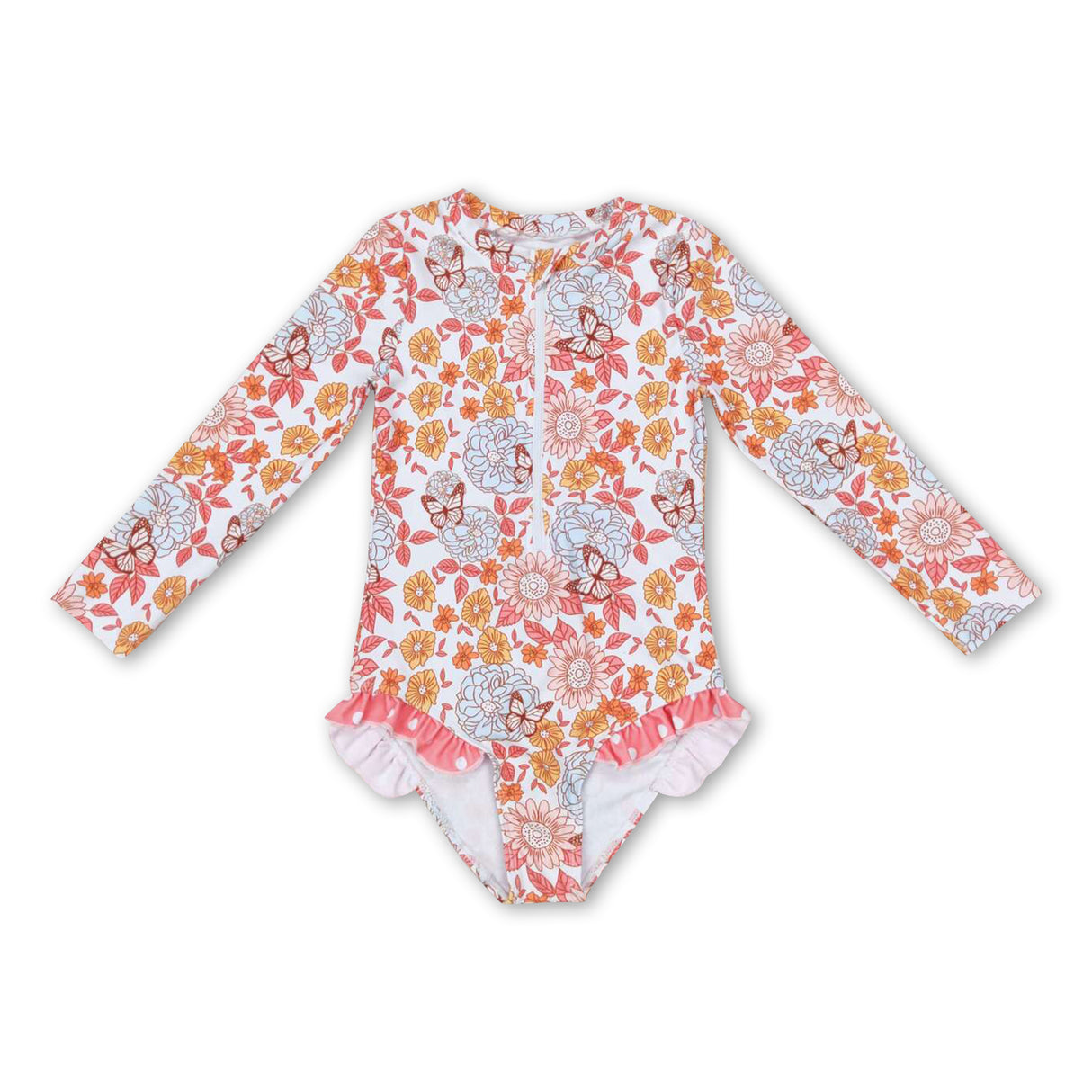 Long sleeves floral butterfly baby girls swimsuit