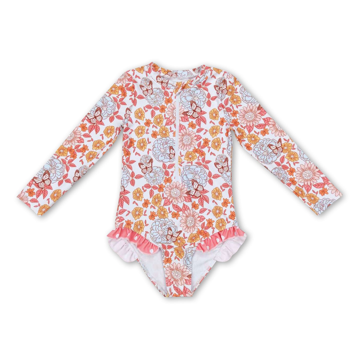 Long sleeves floral butterfly baby girls swimsuit
