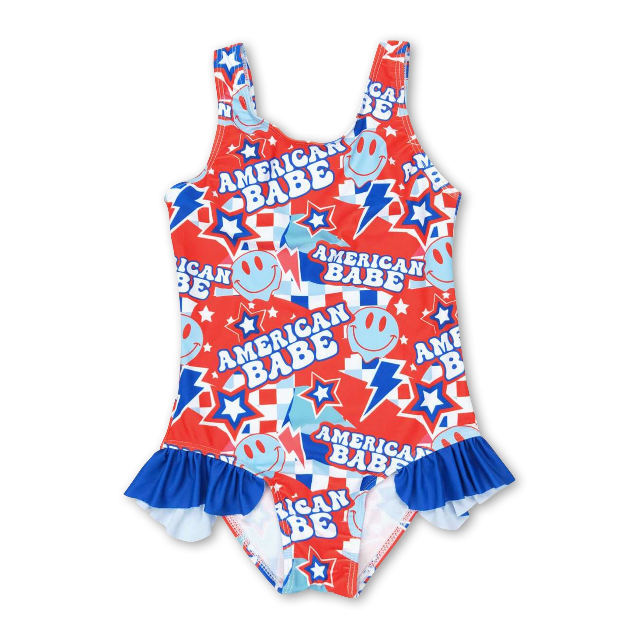 American babe smile plaid girls 4th of july swimsuit - Yawoo Garments