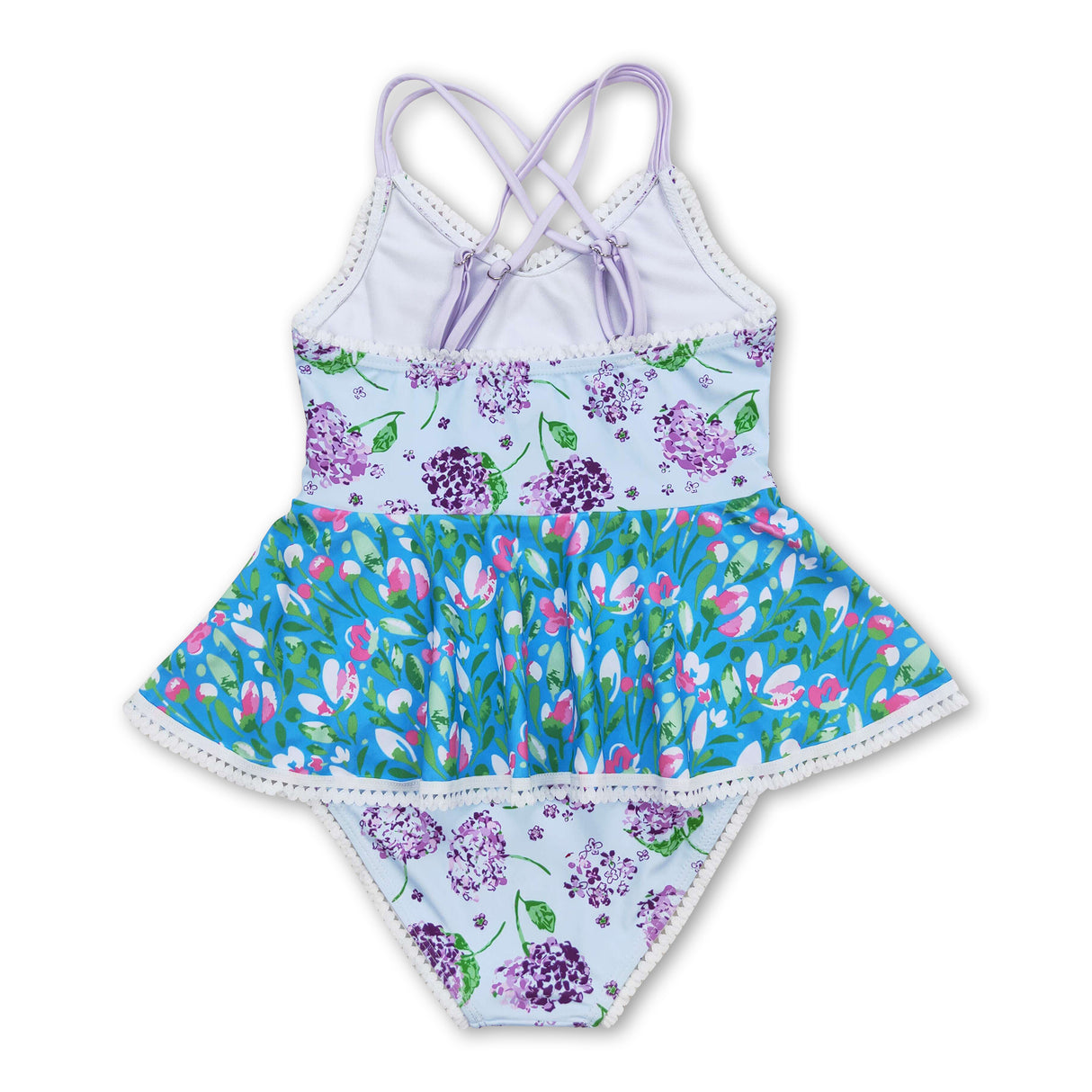 Lavender floral girls one pc summer swimsuit