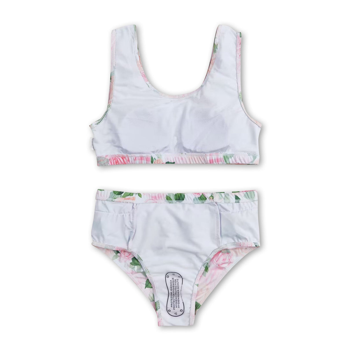 Pink plaid ruffle floral two pieces girls summer swimsuit