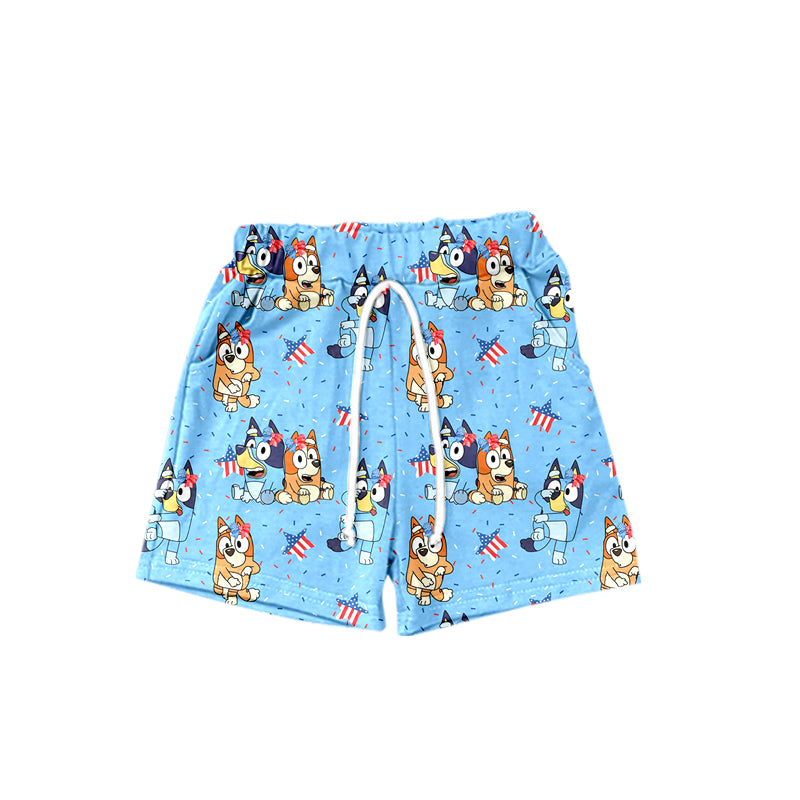 Blue stars dogs kids boys 4th of july swim trunks