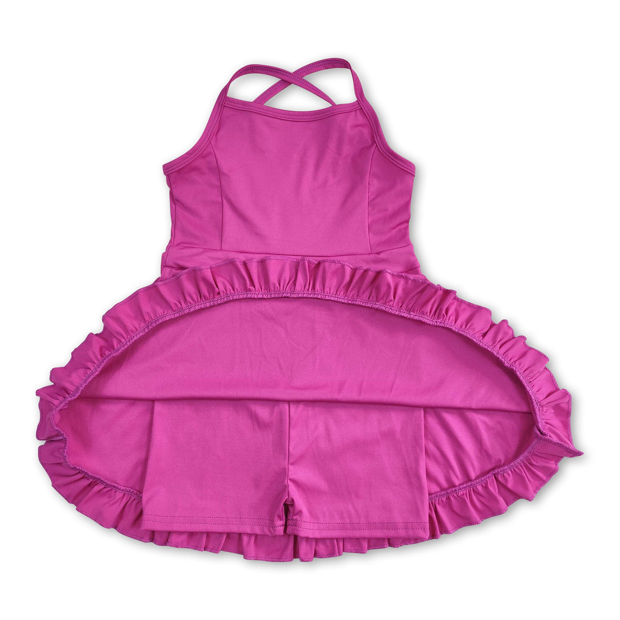Dark pink straps ruffle baby girls summer active wear