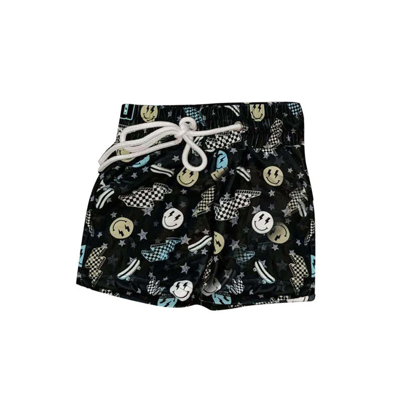 Black smile plaid thunder baby boy summer swim trunks