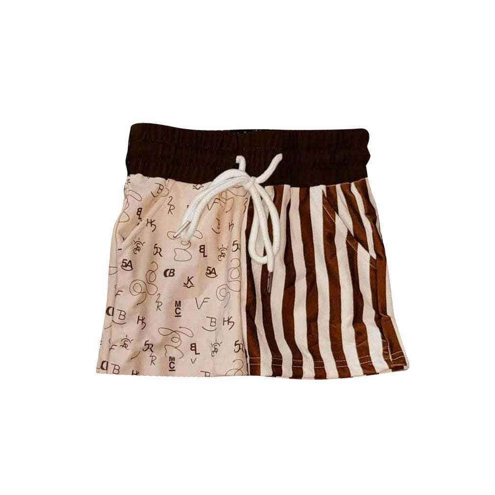 Cow brand brown stripe western boys summer swim trunks