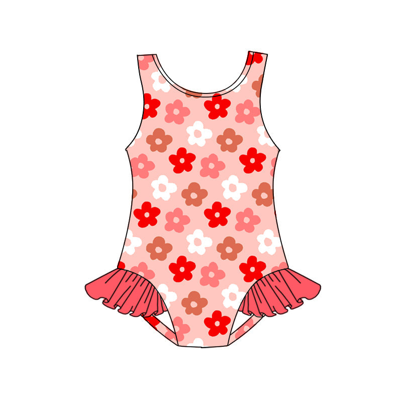 Sleeveless floral baby girls one piece summer swimsuit