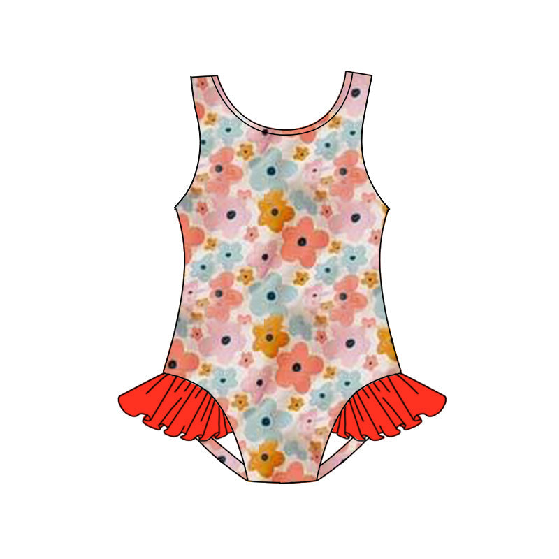 Sleeveless colorful floral baby girls summer swimsuit