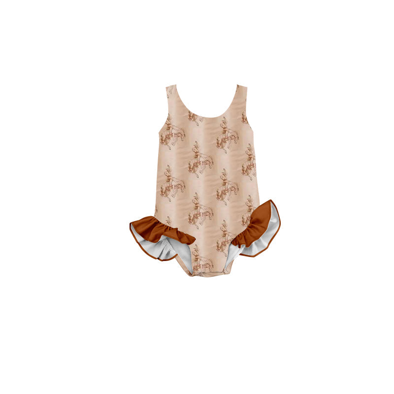 Light brown rodeo western baby girls summer swimsuit