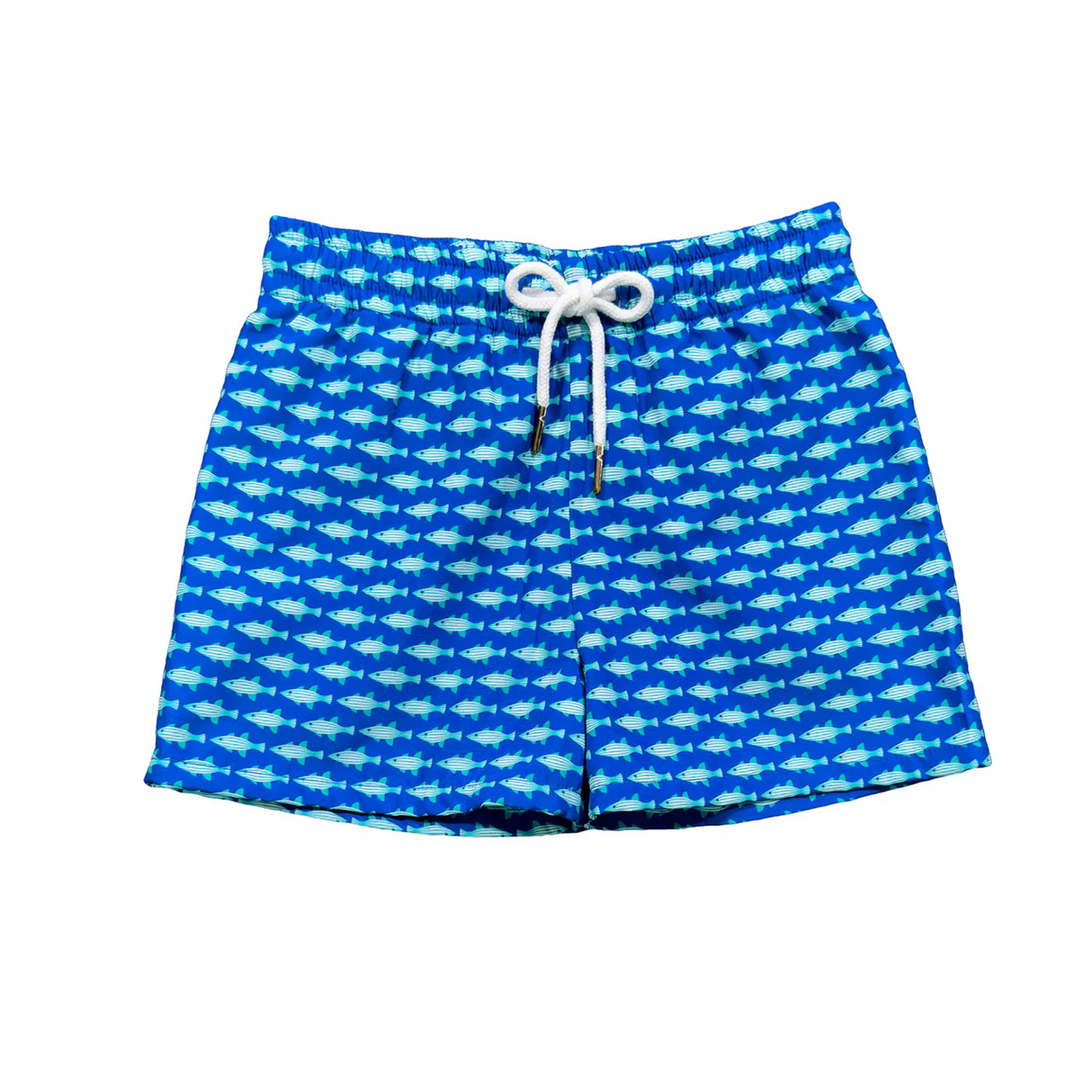 Blue fish toddler boys summer swim trunks