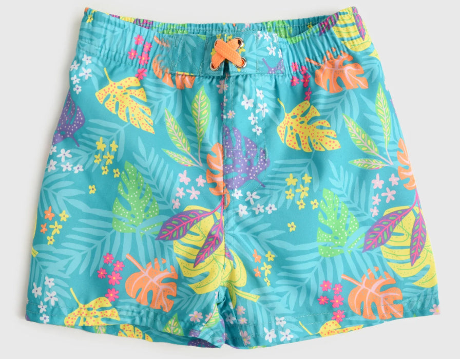 Colorful Leaves boys summer swim trunks