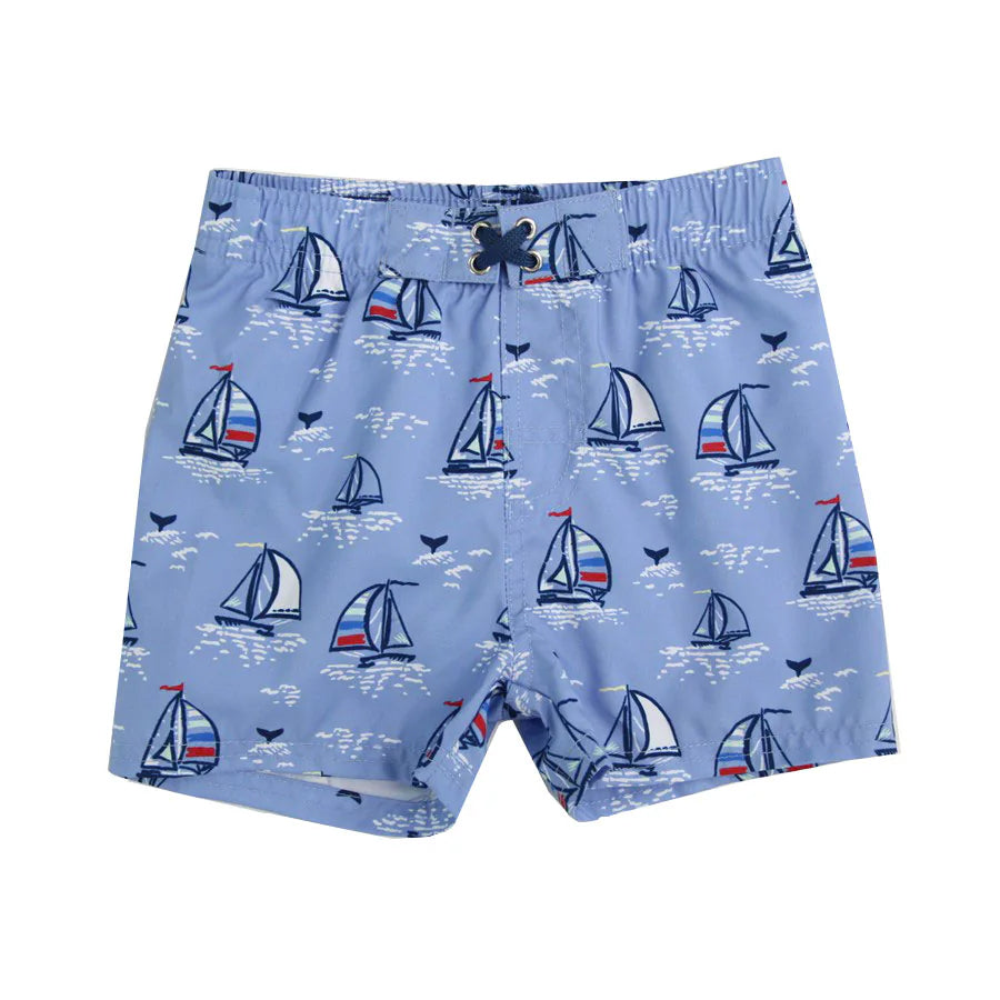 Blue boat boys summer swim trunks