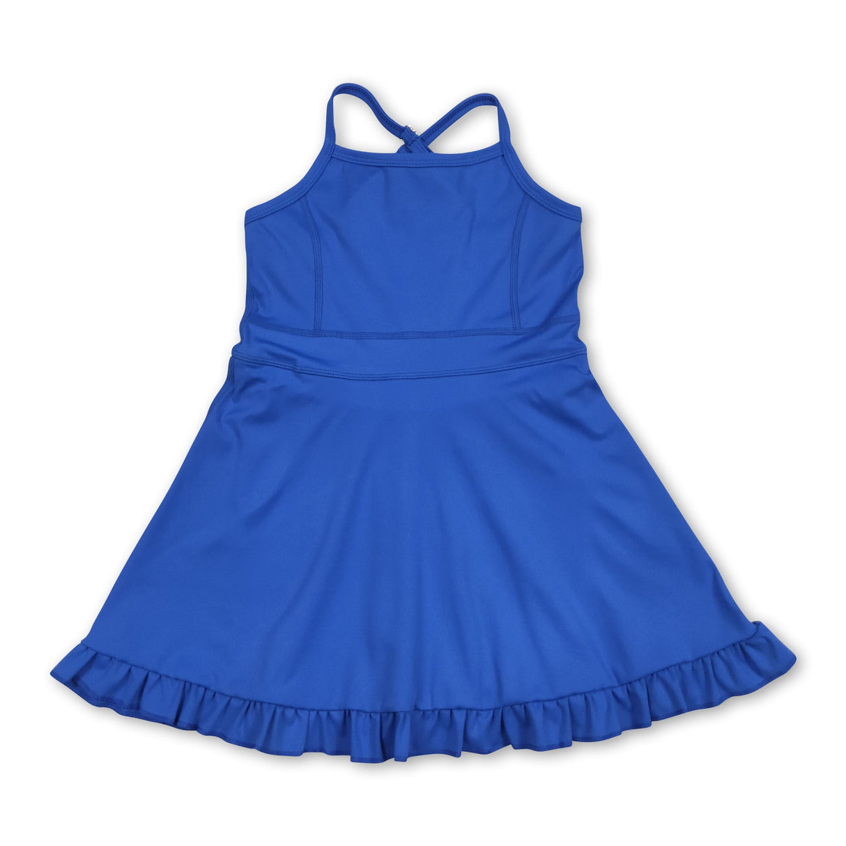 Blue straps ruffle kids girls summer athletic dresses