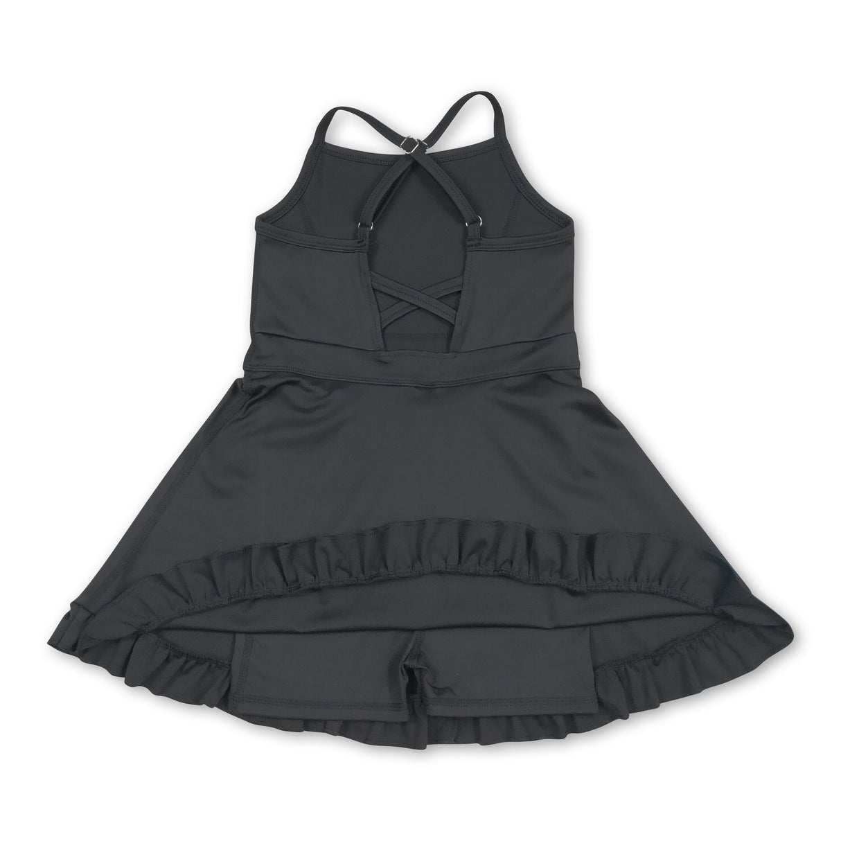 Black straps ruffle kids girls athletic dresses