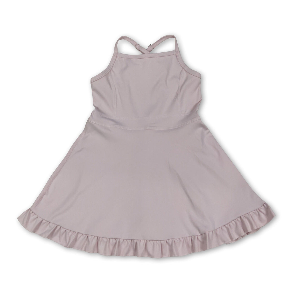 Light pink straps ruffle kids girls athletic dresses