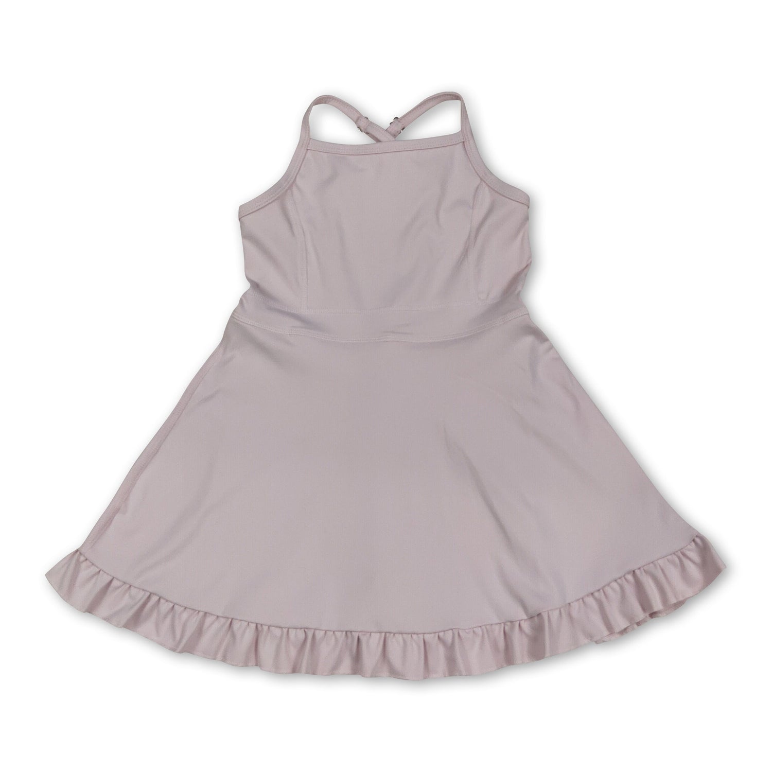 Light pink straps ruffle kids girls athletic dresses