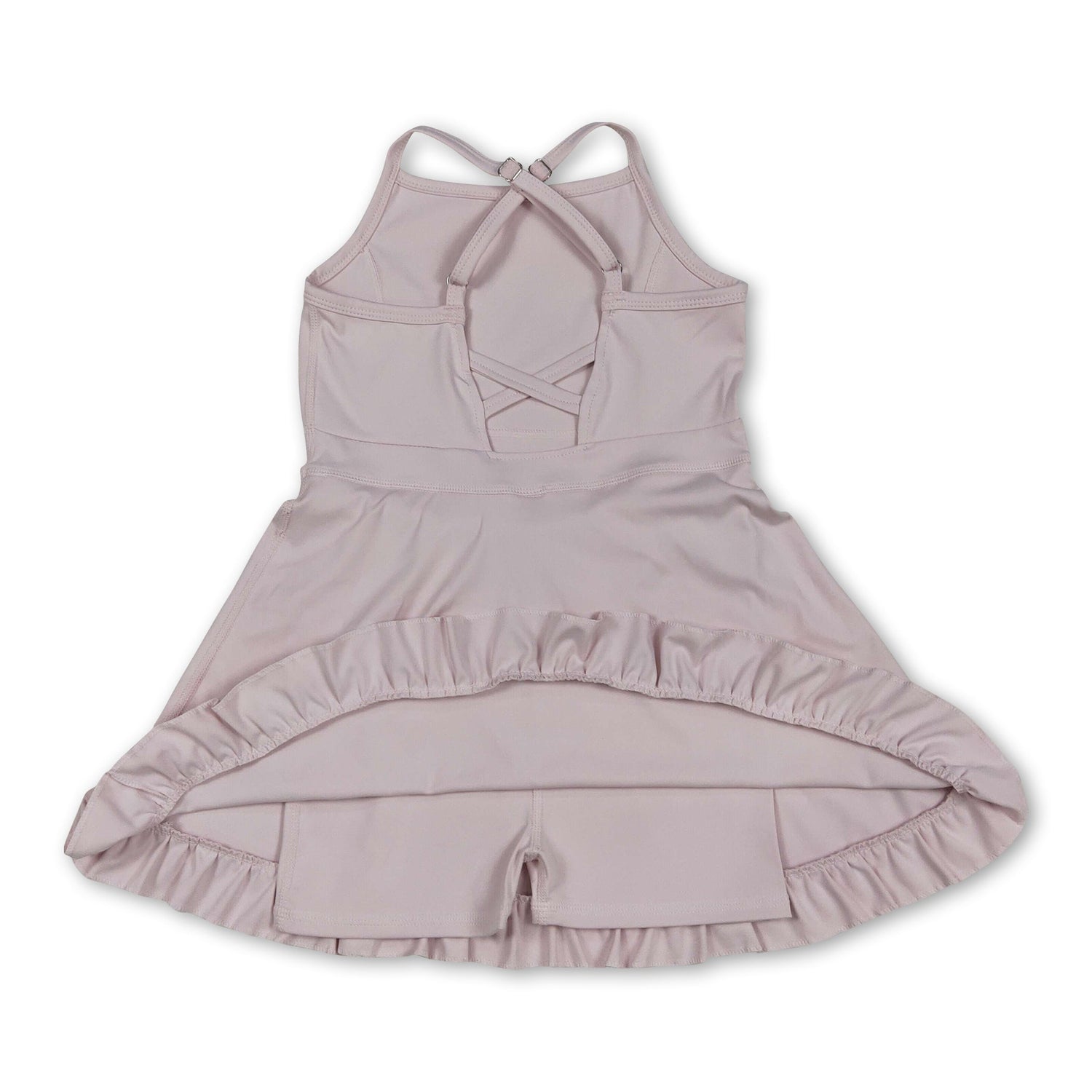 Light pink straps ruffle kids girls athletic dresses