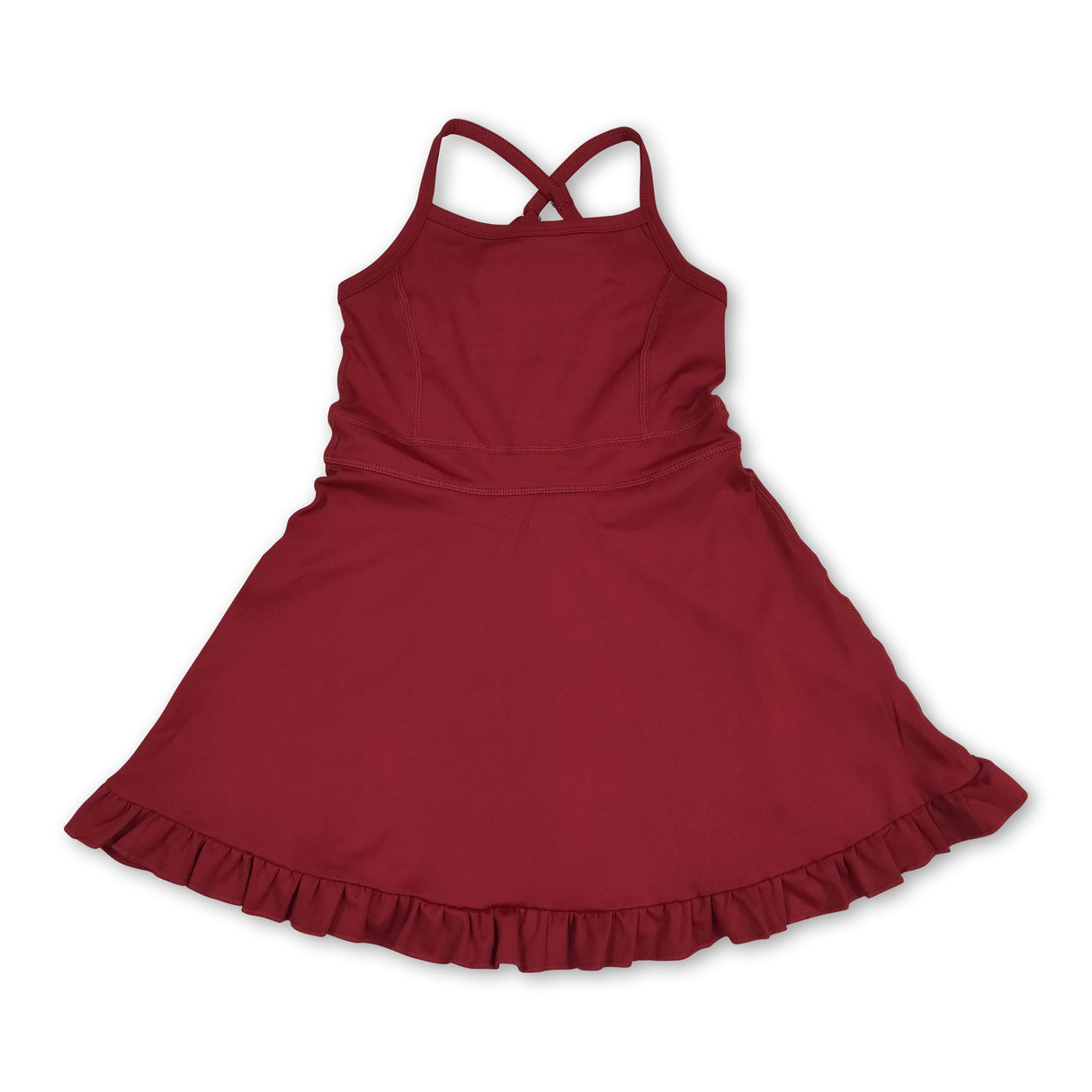 Maroon straps ruffle kids girls athletic dresses