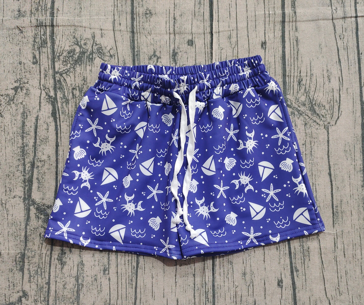 Blue starfish boat crab kids boys summer swim trunks