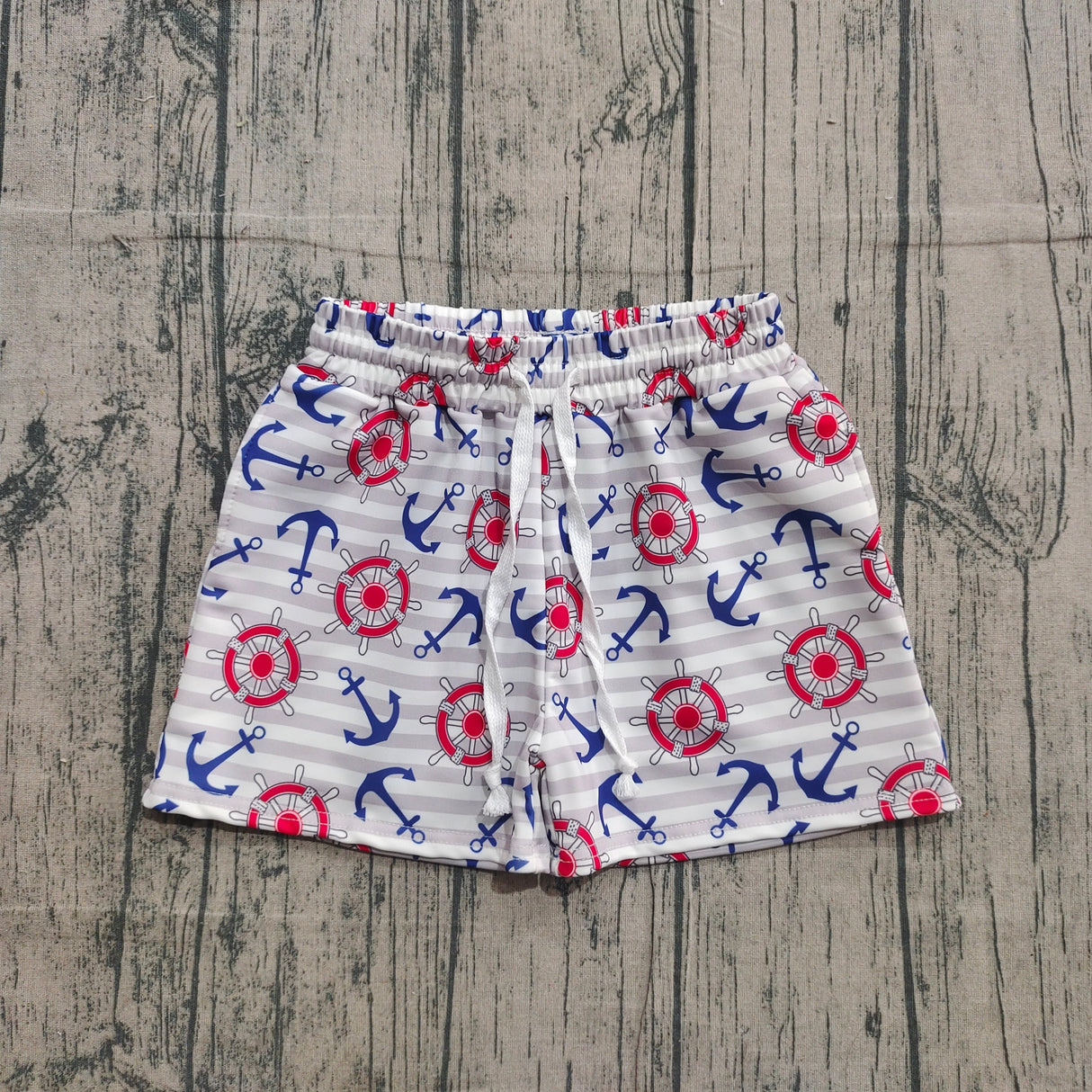 Anchor stripe kids boys 4th of july swim trunks