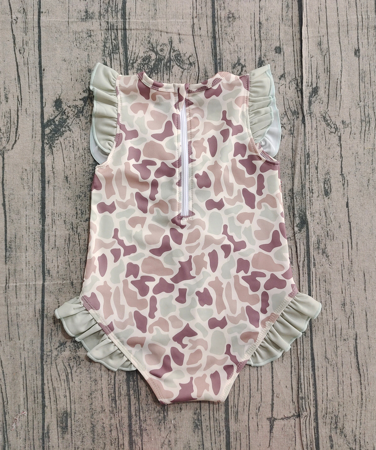 Ruffle camo hunting baby girls one piece swimsuit