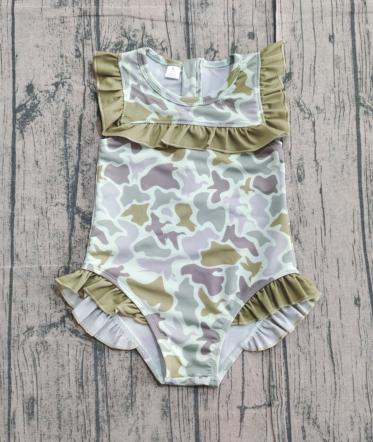 Ruffle camo duck hunting baby girls one piece swimsuit