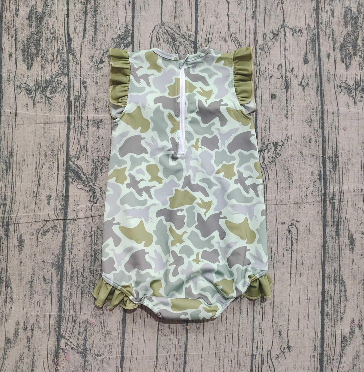 Ruffle camo duck hunting baby girls one piece swimsuit
