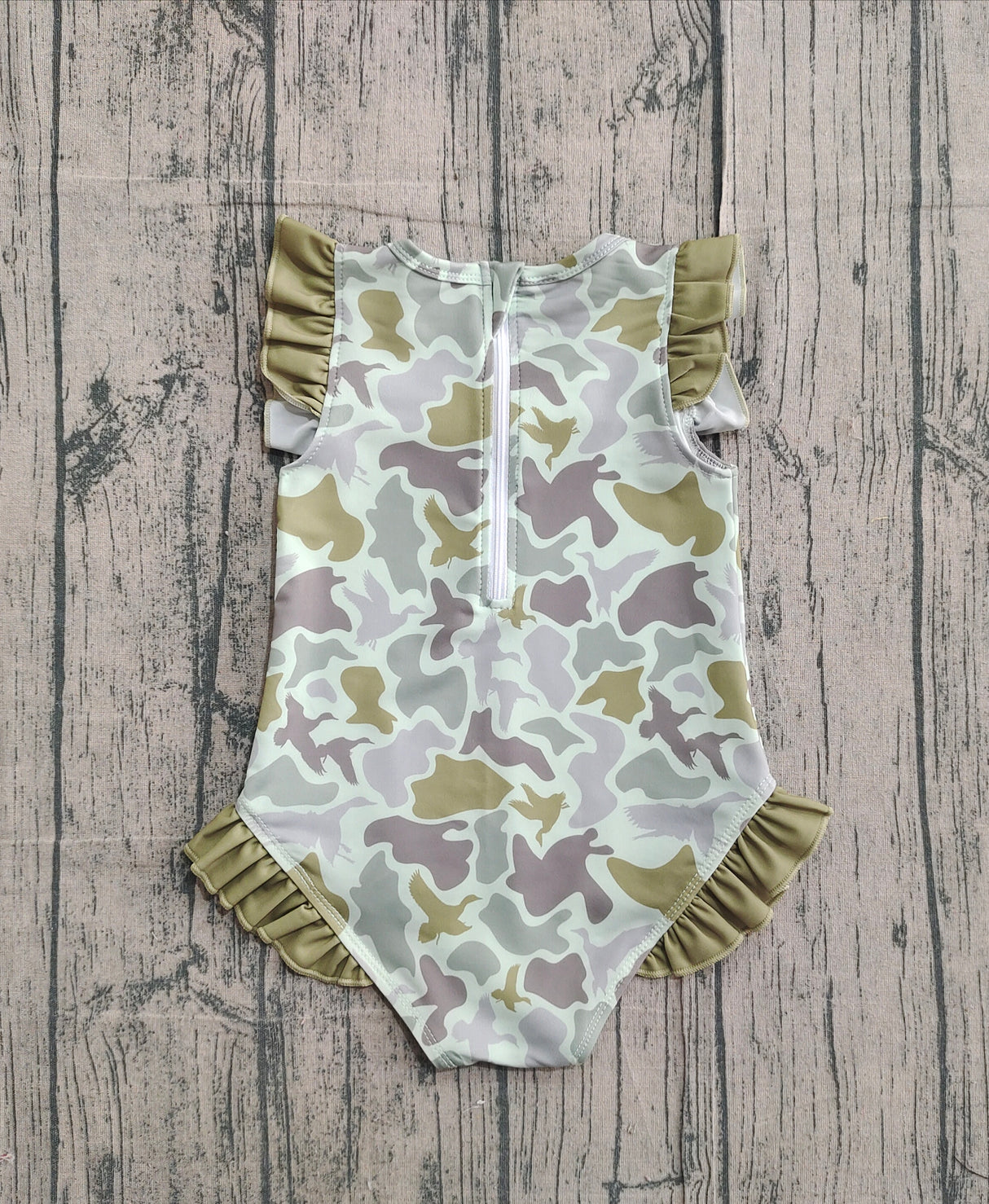 Ruffle camo duck hunting baby girls one piece swimsuit