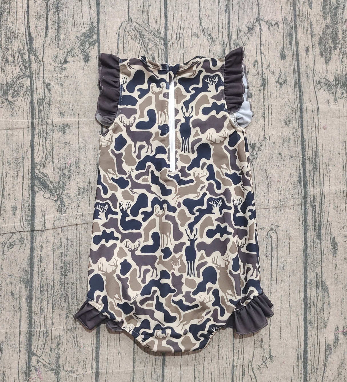 Ruffle camo deer hunting baby girls one piece swimsuit