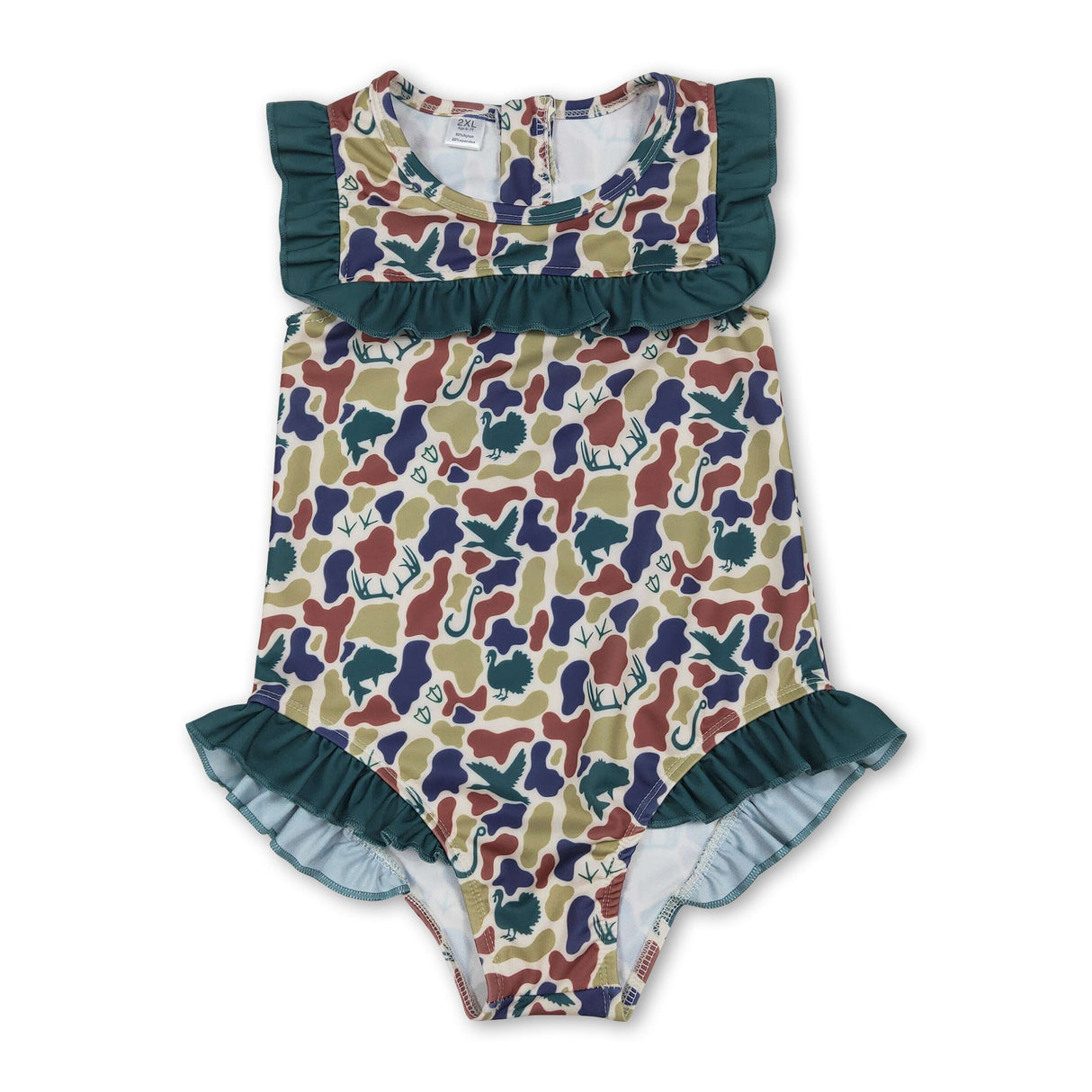 Ruffle camo deer duck fishing hunting baby girls swimsuit
