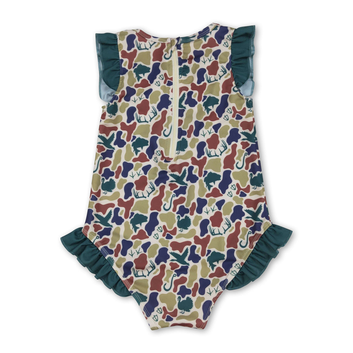 Ruffle camo deer duck fishing hunting baby girls swimsuit