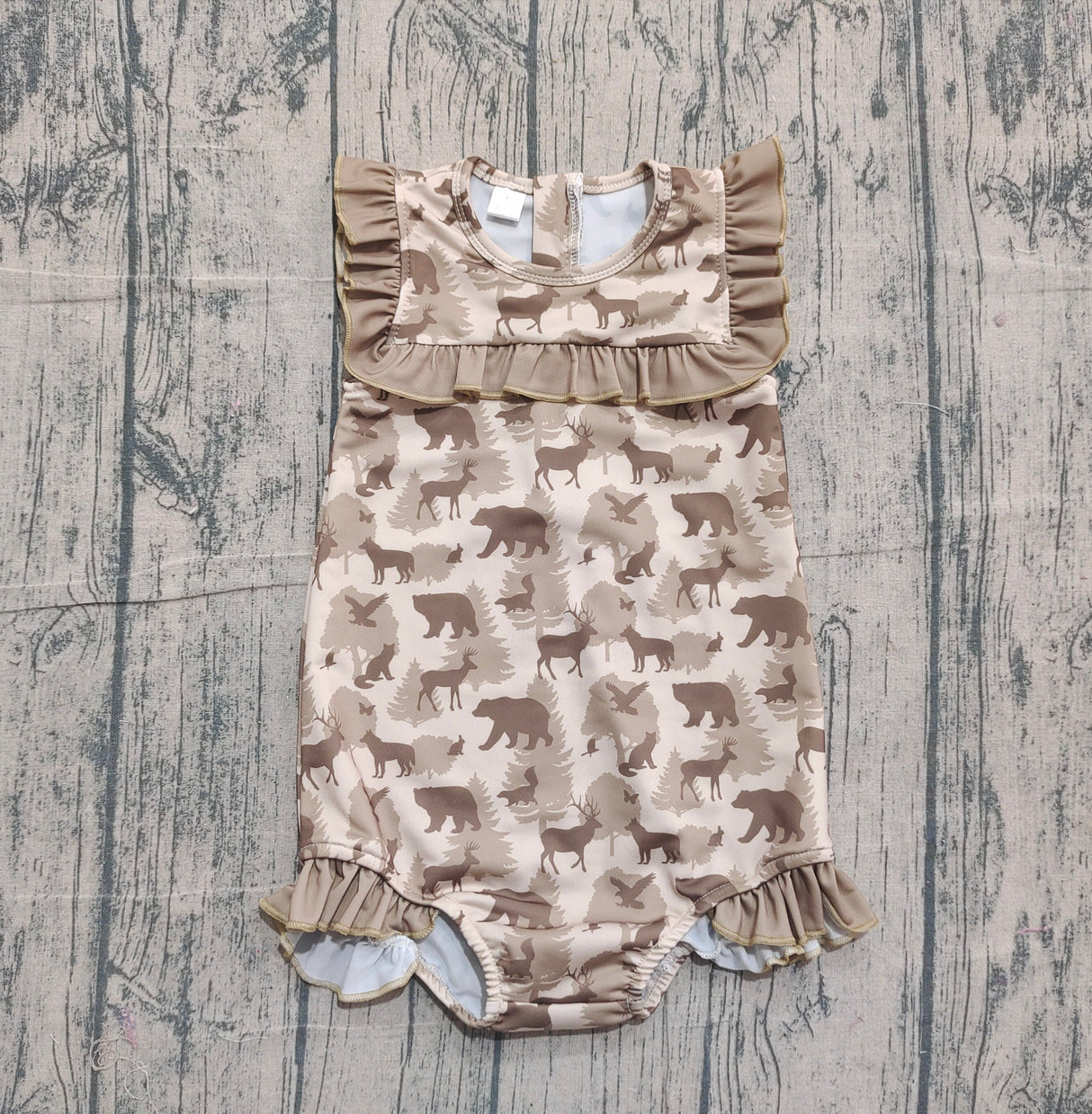 Ruffle deer duck dog bear hunting baby girls swimsuit