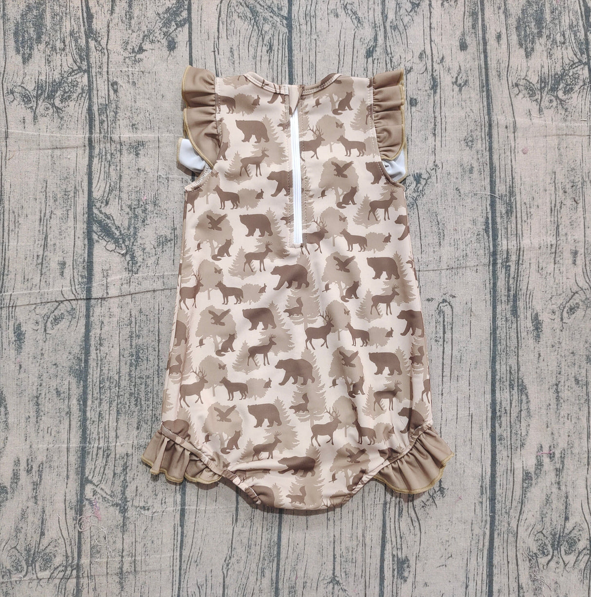 Ruffle deer duck dog bear hunting baby girls swimsuit