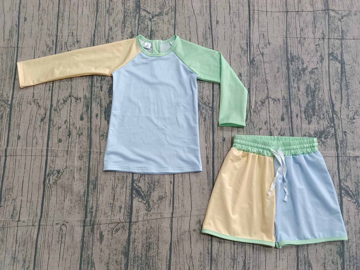 Long sleeves patchwork top shorts boys swimsuit