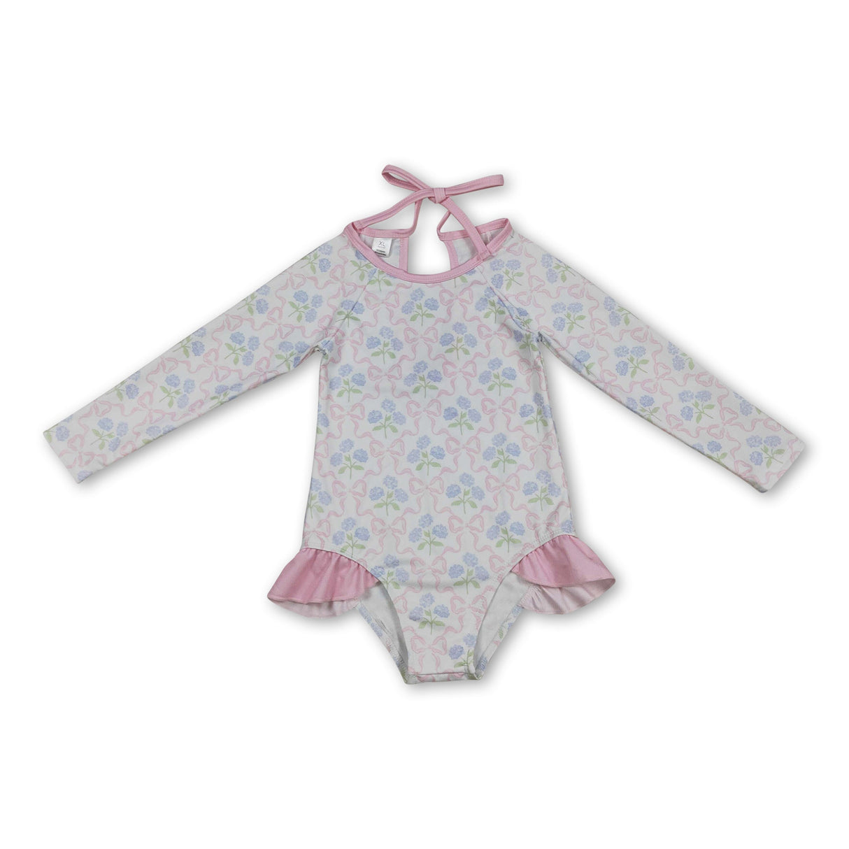 Long sleeves bow floral baby girls one piece swimsuit