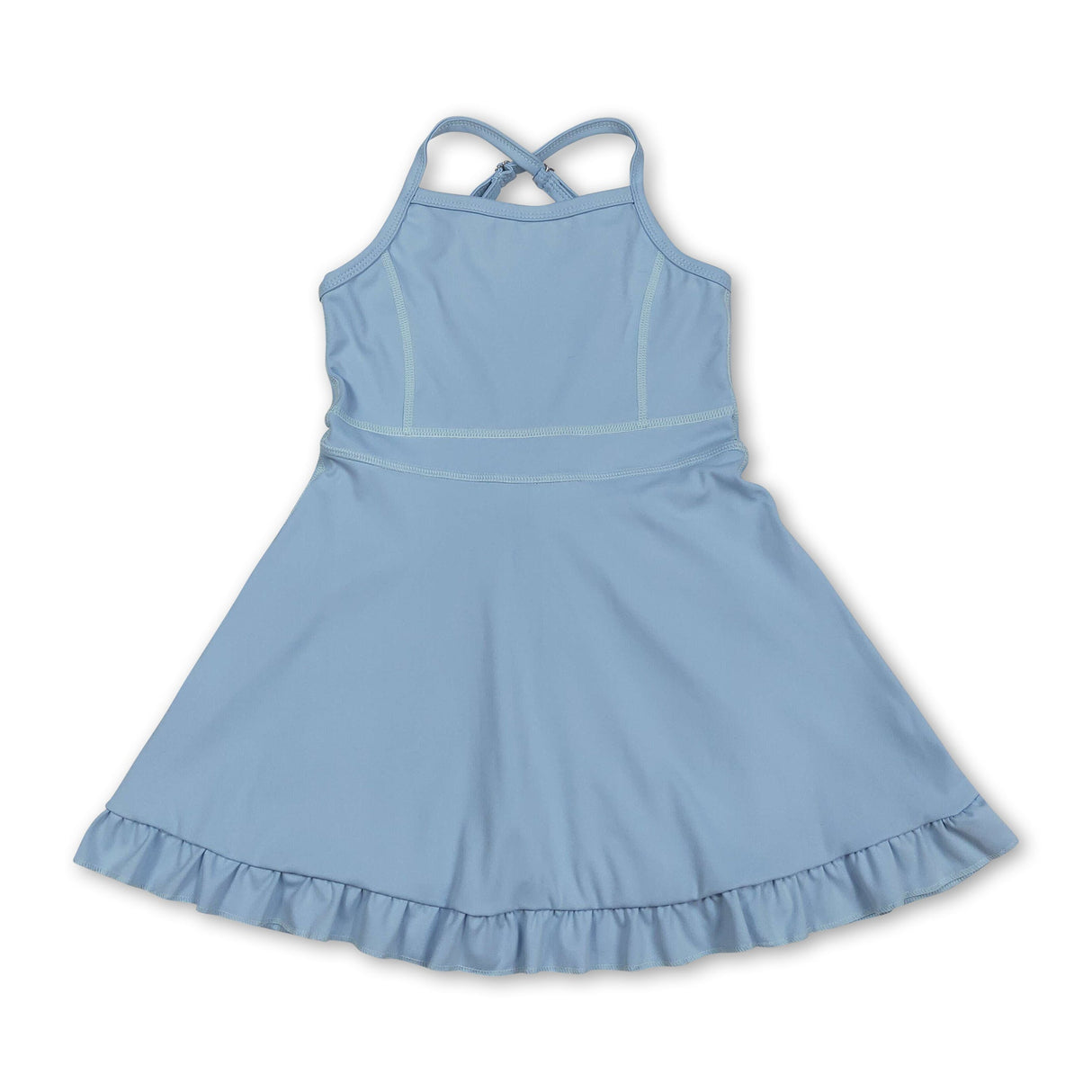 Light blue straps ruffle kids girls summer athletic dress